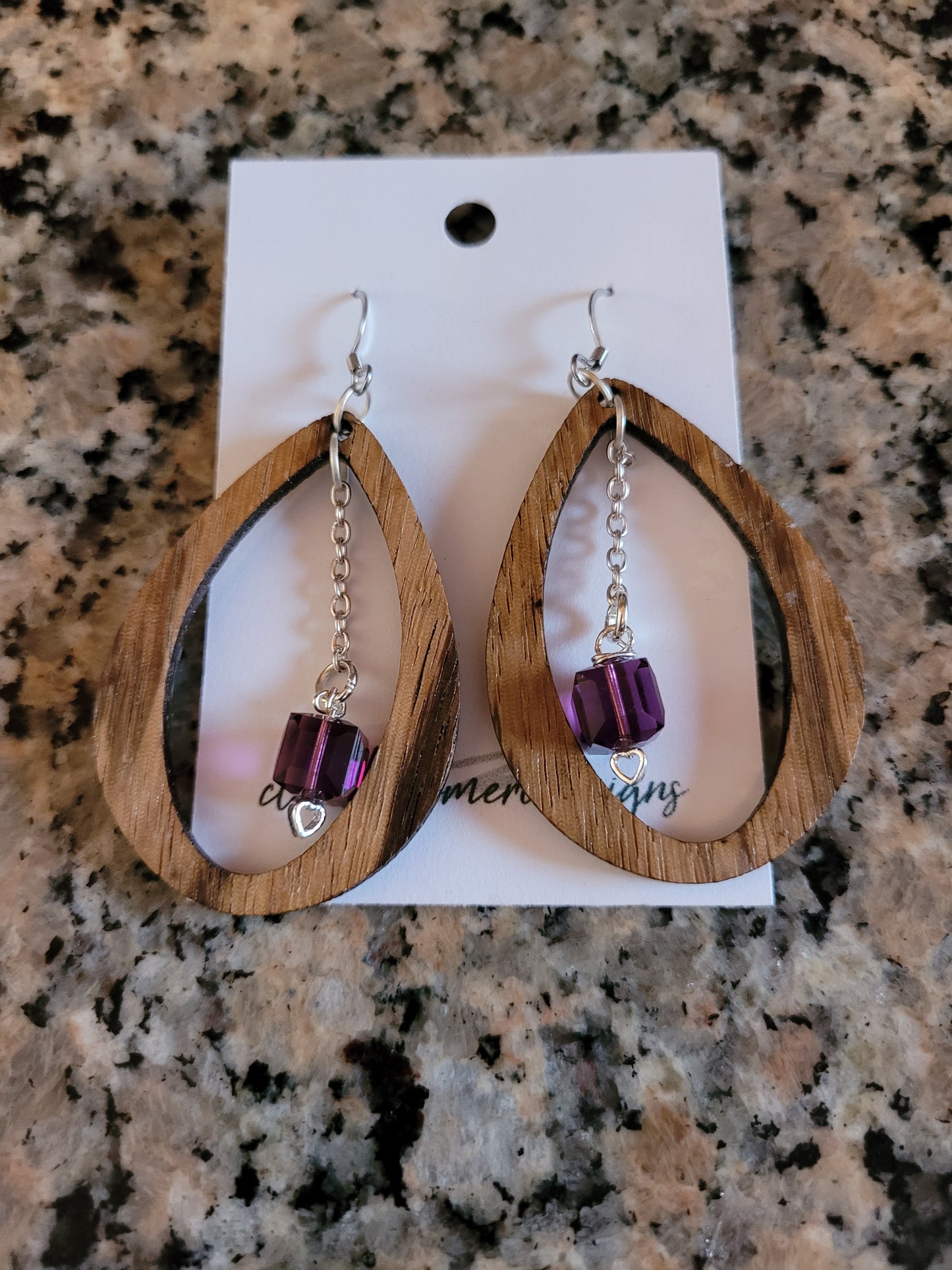 The Tulip & Crystal - Exotic Wood Earrings