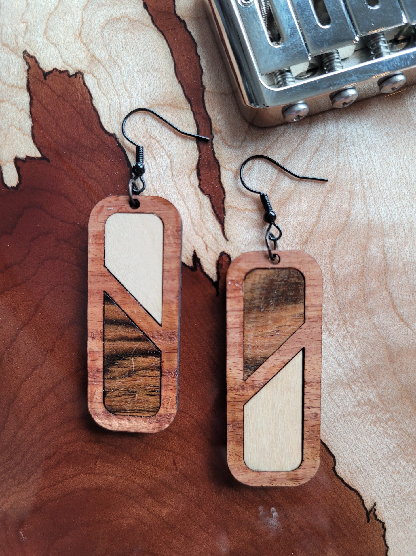 The Smooth Rectangle 3 Wood - Exotic Wood Earrings